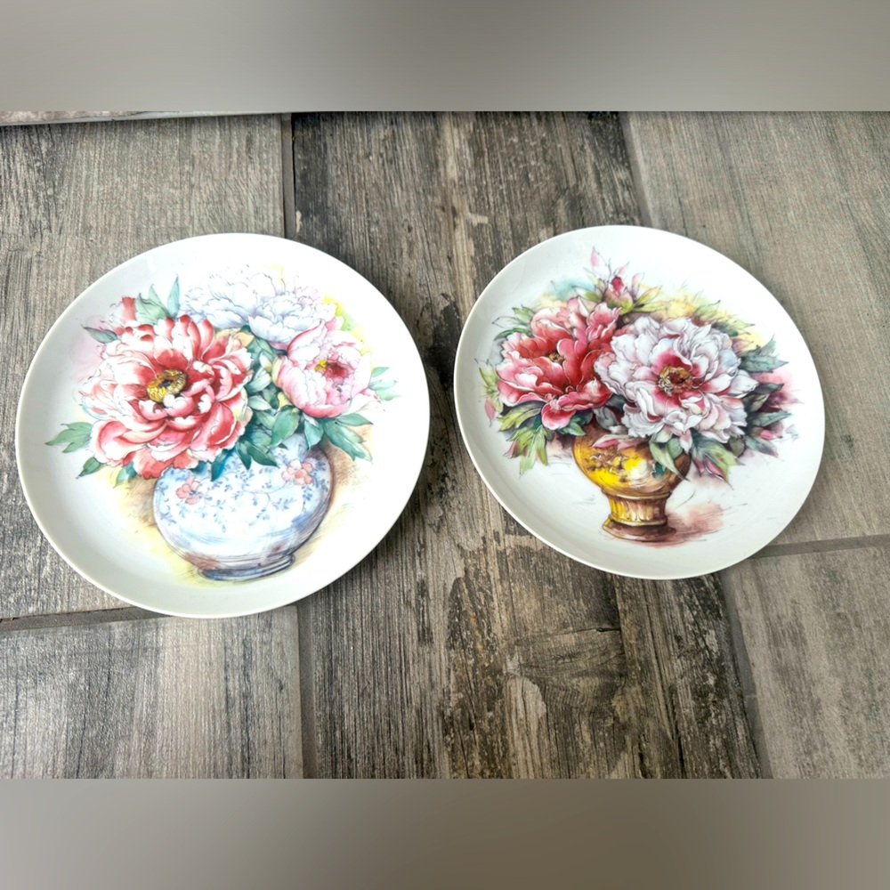 Floribunda Roses & Peonies Floral Plate Hand Decorated Embossed Flower Bouquet